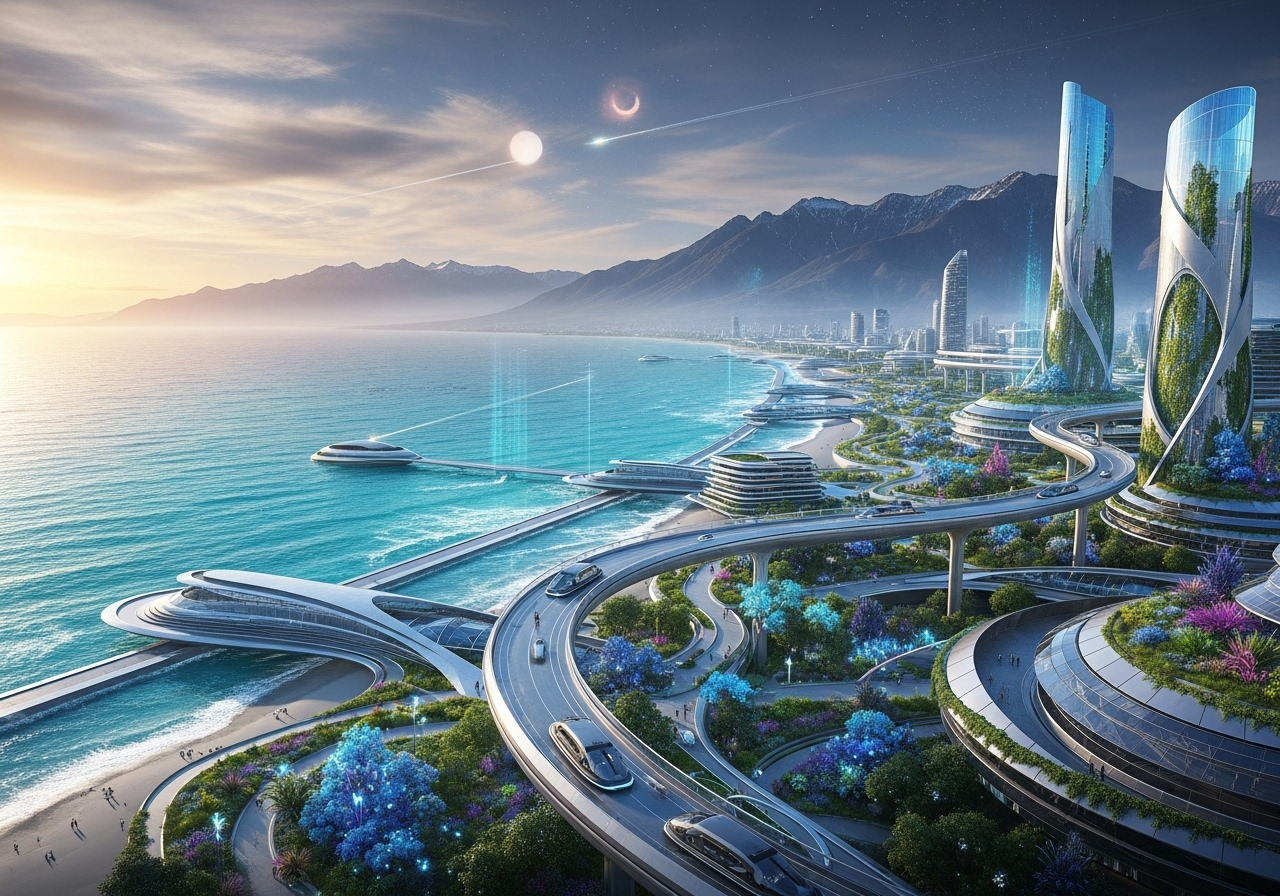 Futuristic AI landscape showing digital growth systems