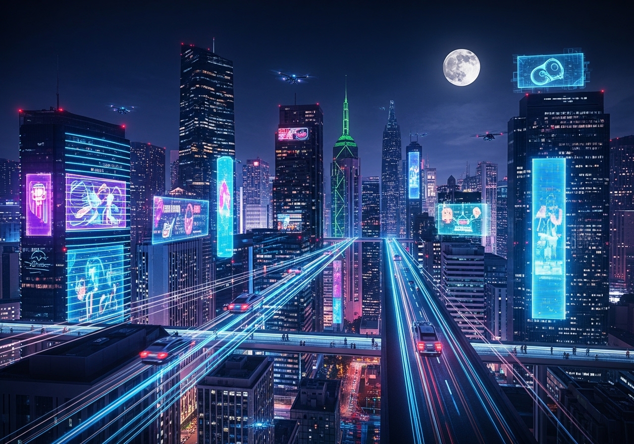 Futuristic environment representing fast human connection and digital marketing success